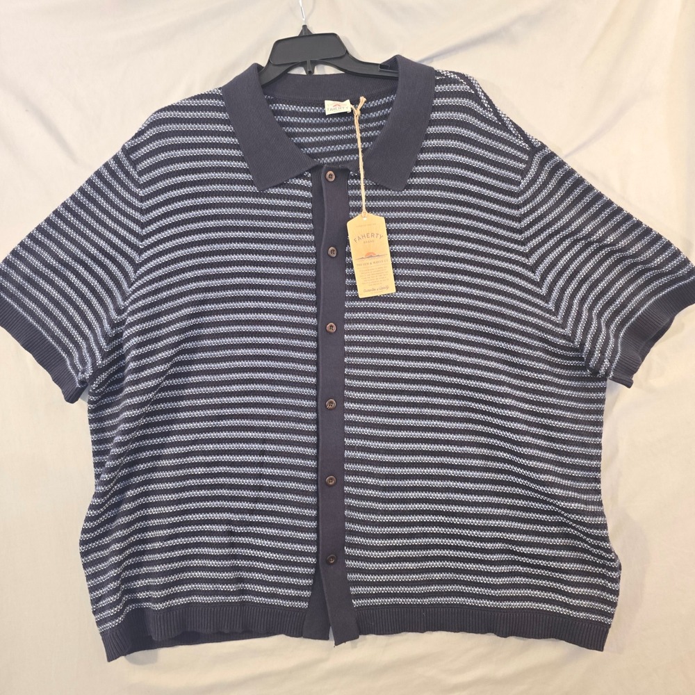 Faherty Brand Knit Polo 5XL Mens Navy Striped Organic Cotton Cashmere NWT